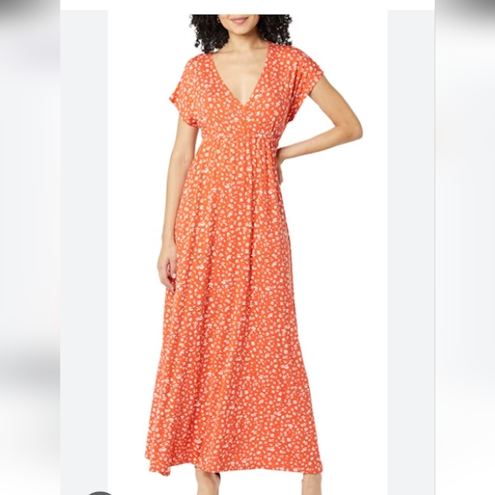 Ipsy Orange Midi Sundress with Flutter Sleeves